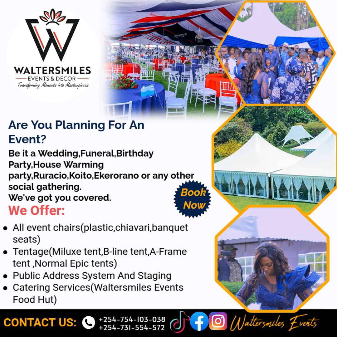 Advertisement for tents and decor services